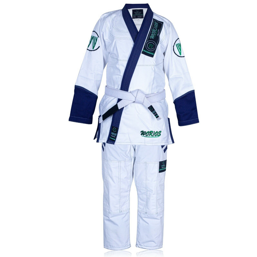 Worios Lightweight Pro Brazilian Jiu Jitsu Gi WhiteNavy Blue